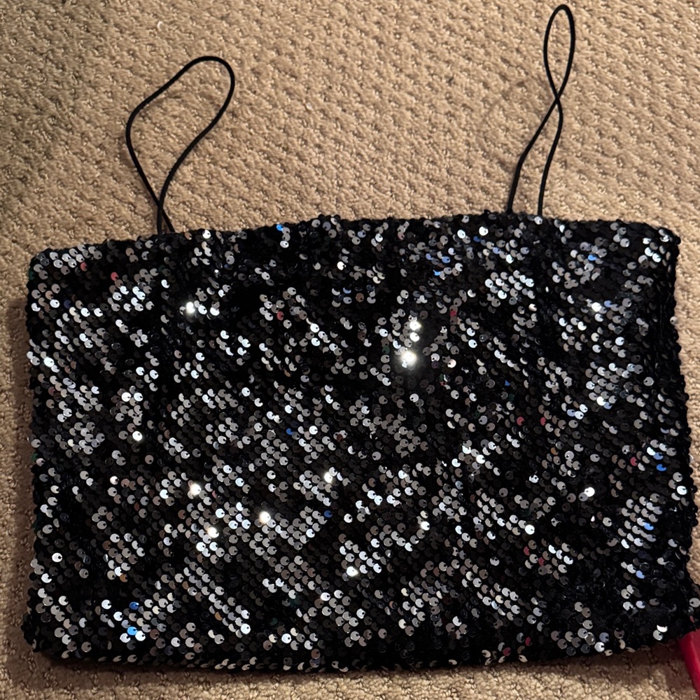 Garage Black Sequin Crop Top